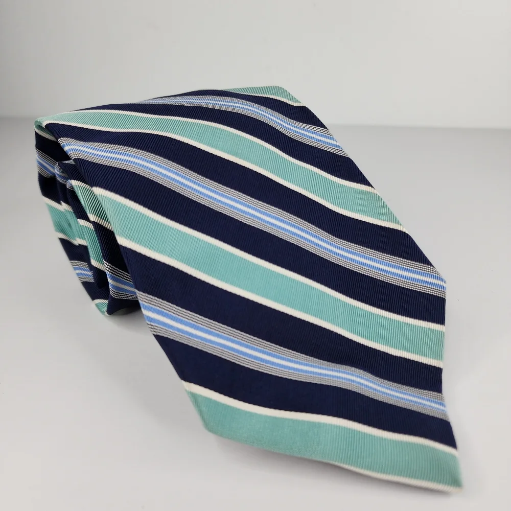 BROOKS BROTHERS MAKERS Green & Blue Stipe Tie.